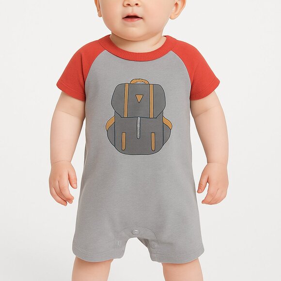 Tucker Tate NORDSTROM Baby Boys Romper Backpack 6 Mo. Red Gray S/S Shorts NEW - Picture 1 of 9